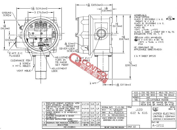 J120-612 J120-616 防爆UE开关 高压压力控制器 压力报警控制器 