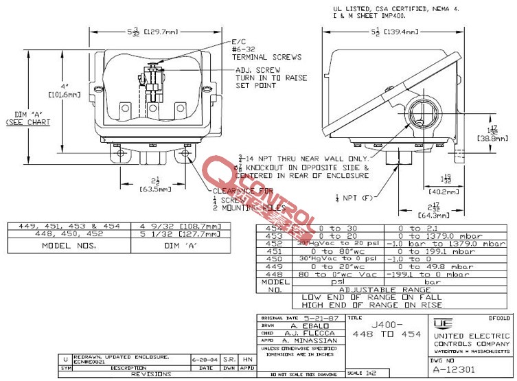 安徽J400-450美国UE真空泵SPDT膜片式真空压力开关-100-0kpa 