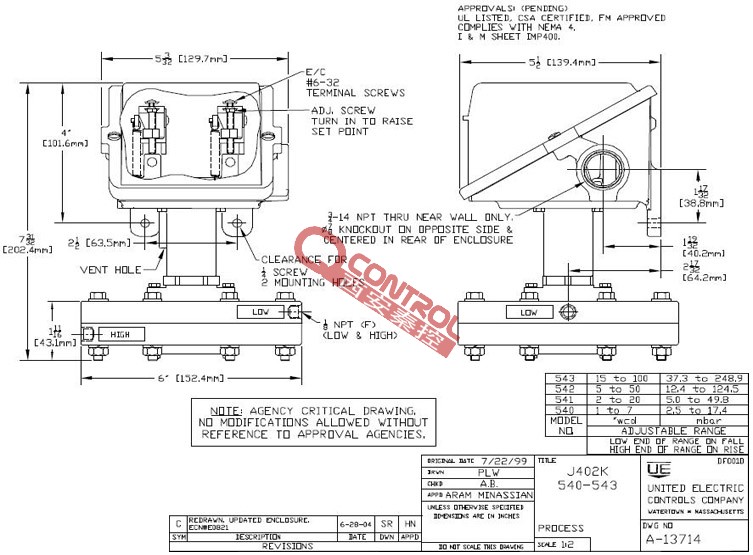 J402K-540双点差压开关美国UE-西安UE差压开关选型